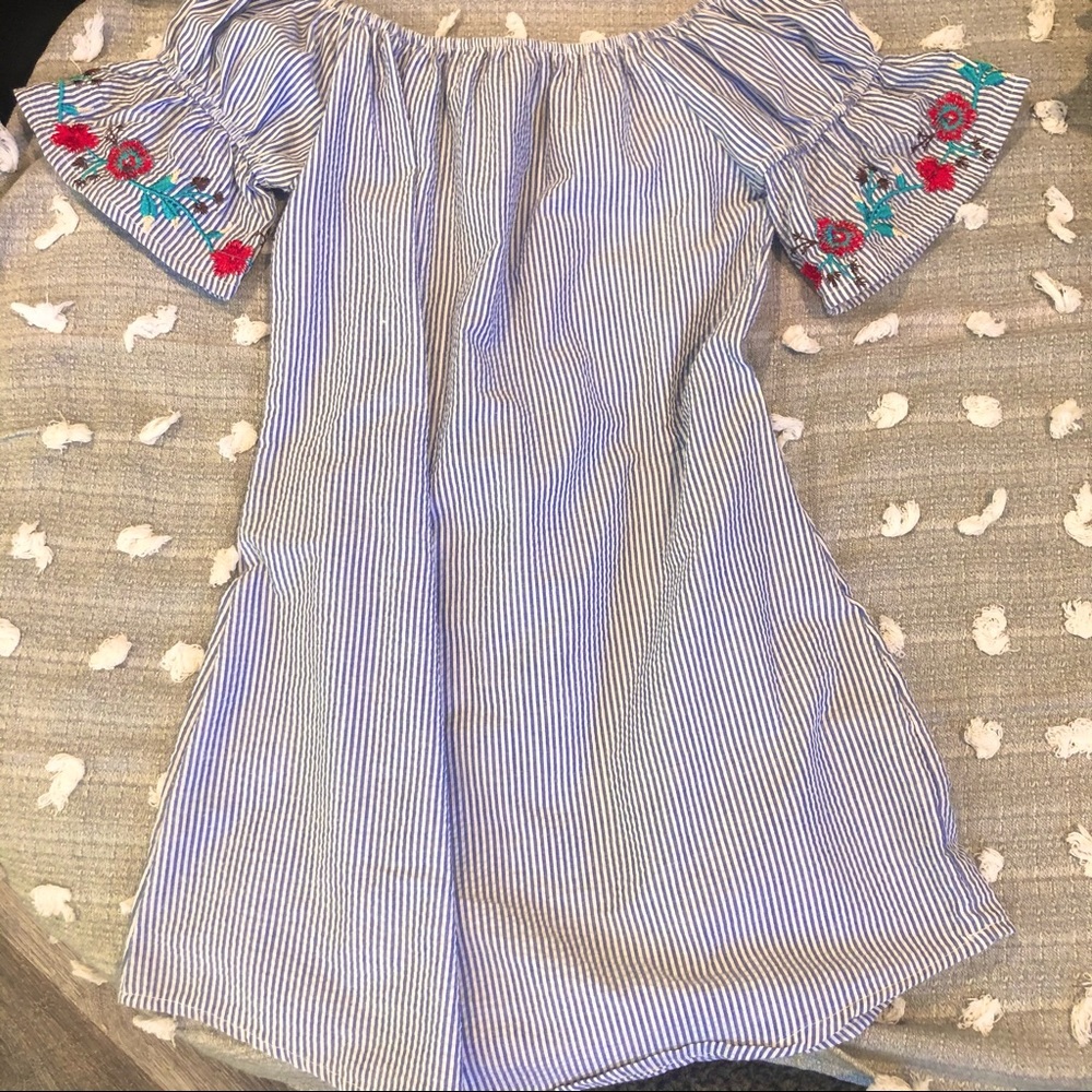 Striped dress with embroidered sleeves